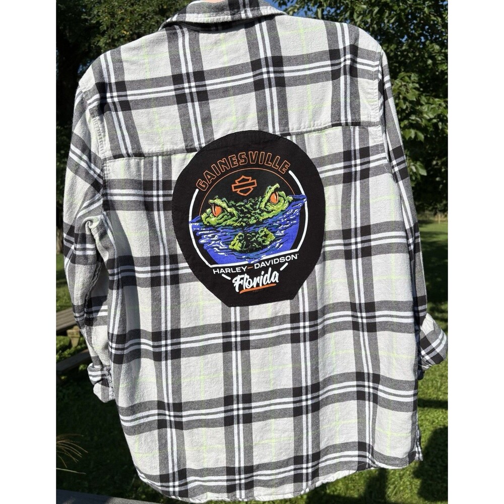 Harley Davidson Gainesville Florida Upcycled Flannel Shirt Men’s Medium Plaid